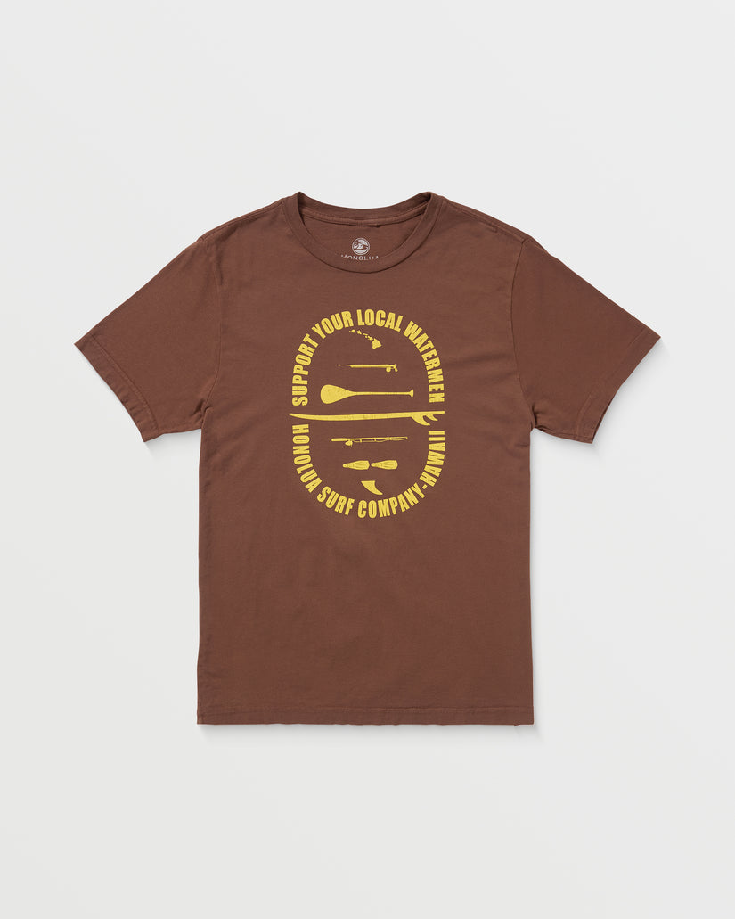 Mens Support Watermen Short Sleeve Tee - Brown