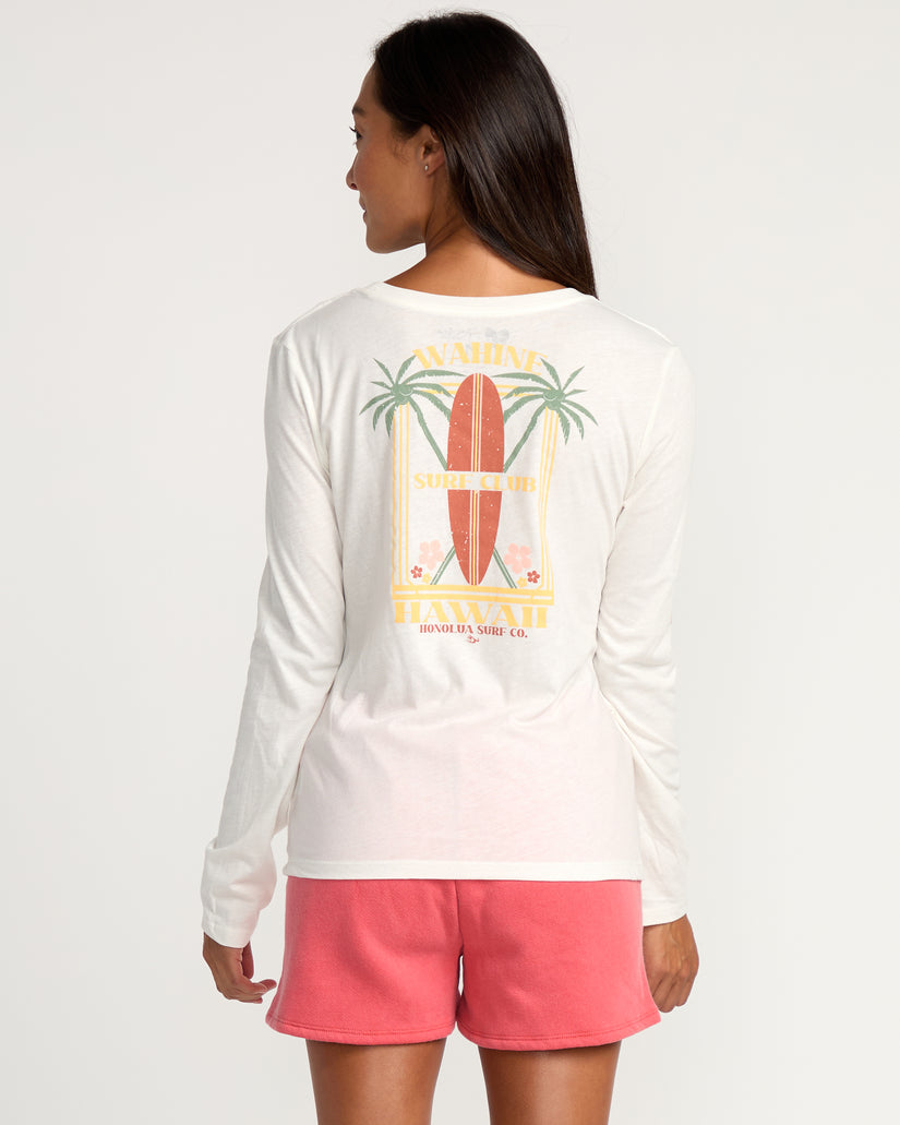 Womens Wahine Surf Club Long Sleeve T-Shirt - Salt Crystal